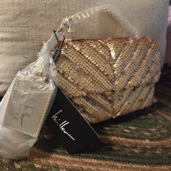 NWT Nicole Miller Gold Sequin Crossbody Bag - Picture 1 of 5